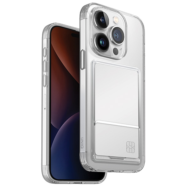 UNIQ dėklas Air Fender ID iPhone 15 Pro 6.1″ kūno spalvos skaidrus su kortelių dėklu aprašymas - Prekės nuotrauka