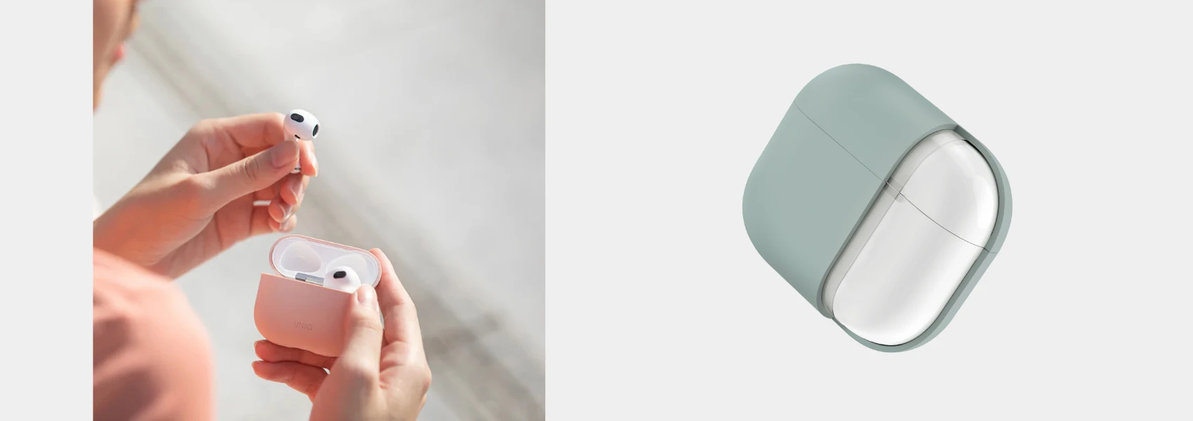 UNIQ dėklas Lino AirPods 4 Silicone iceplant žalias aprašymas - Prekės nuotrauka