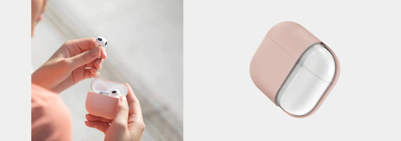 UNIQ dėklas Lino AirPods 4 Silicone pink blush aprašymas - Prekės nuotrauka