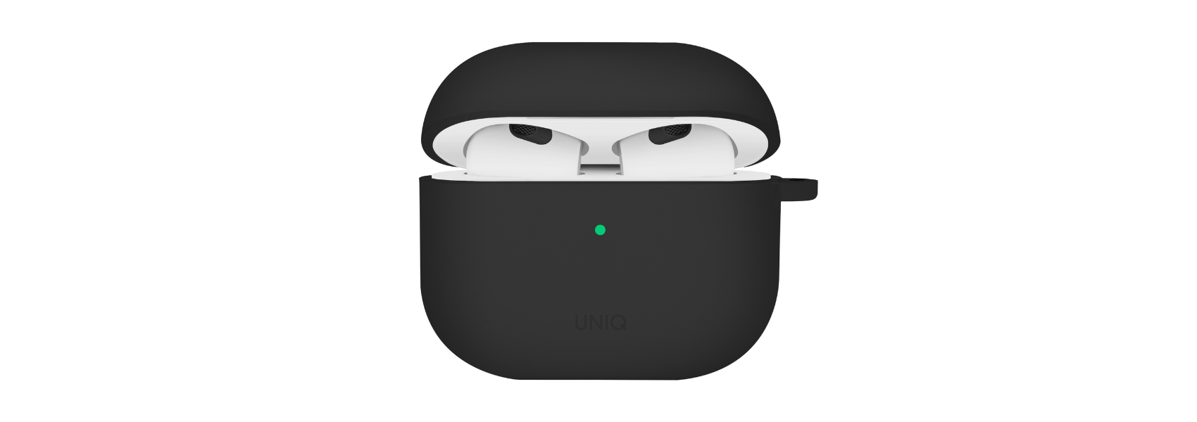 UNIQ dėklas Nexo AirPods 4 + ausų kabliukai silikoninis juodos spalvos aprašymas - Prekės nuotrauka