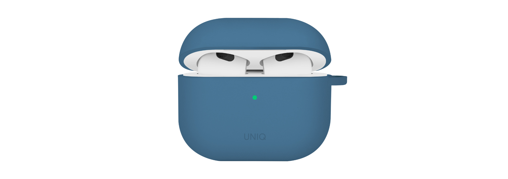 UNIQ dėklas Nexo AirPods 4 + ausų kabliukai silikoninis pacific mėlynas aprašymas - Prekės nuotrauka