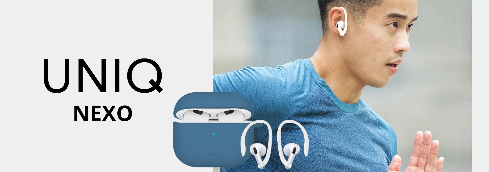 UNIQ dėklas Nexo AirPods 4 + Ear Hooks Silicone pacific mėlynas aprašymas - Prekės nuotrauka