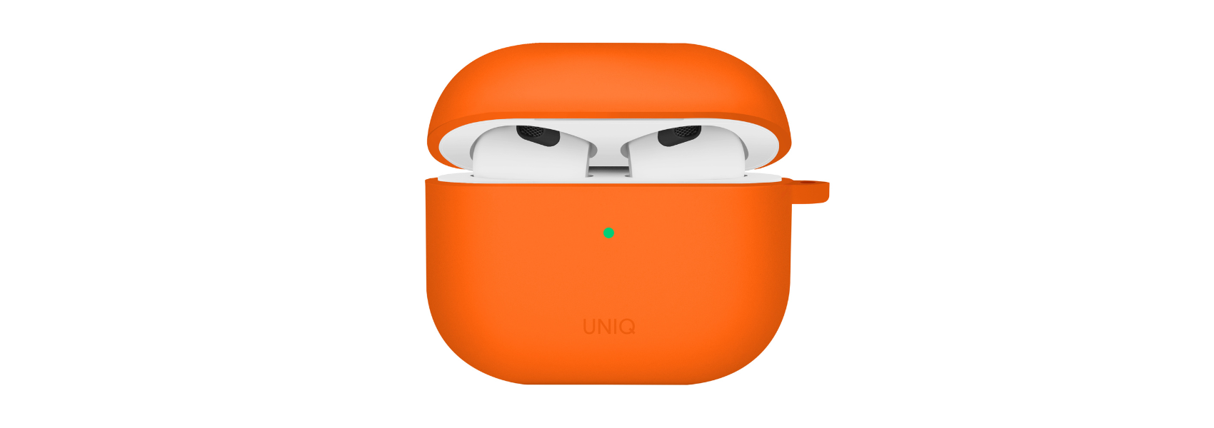 UNIQ dėklas Nexo AirPods 4 + Ear Hooks silikoninis, volt oranžinės spalvos aprašymas - Prekės nuotrauka