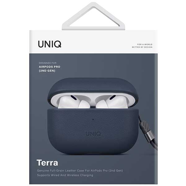 UNIQ Dėklas Terra AirPods Pro 2 gen. natūralios odos (2022/2023) pace mėlynos spalvos aprašymas - Prekės nuotrauka