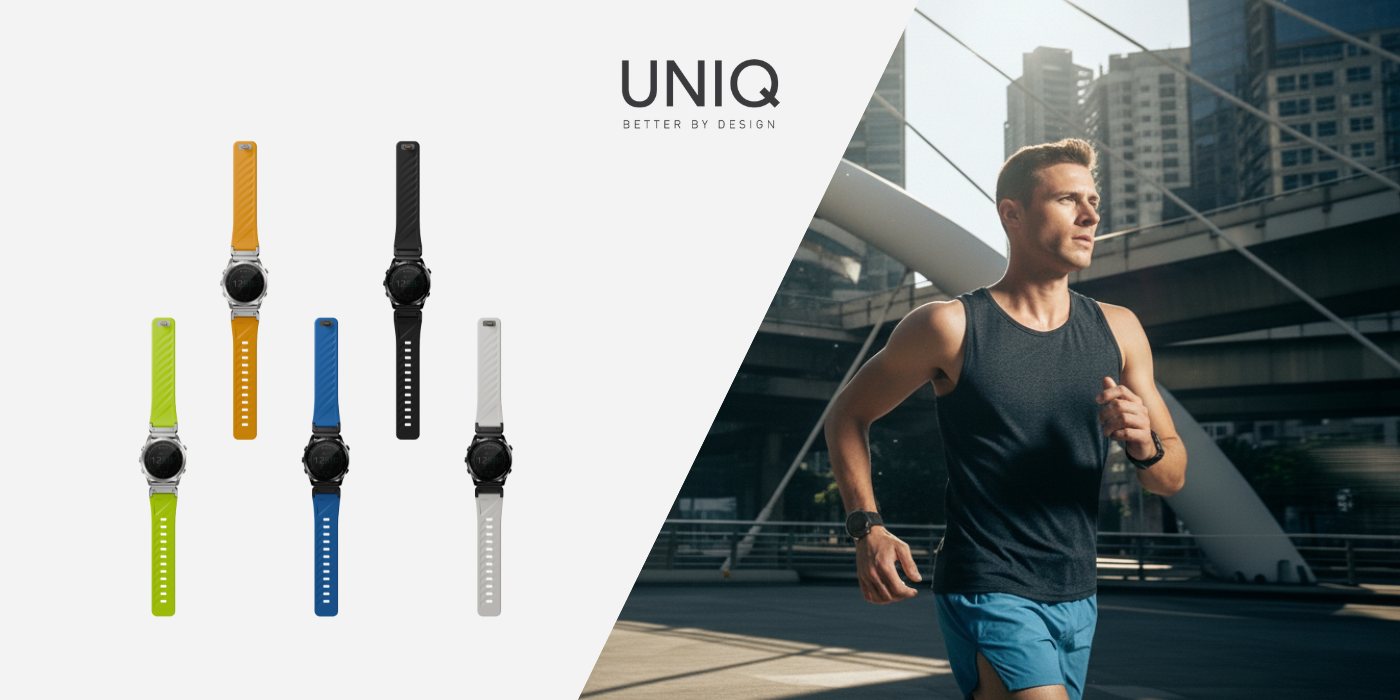 UNIQ Fluo x Smart-Fit apyrankė for Garmin 22mm juodos spalvos aprašymas - Prekės nuotrauka