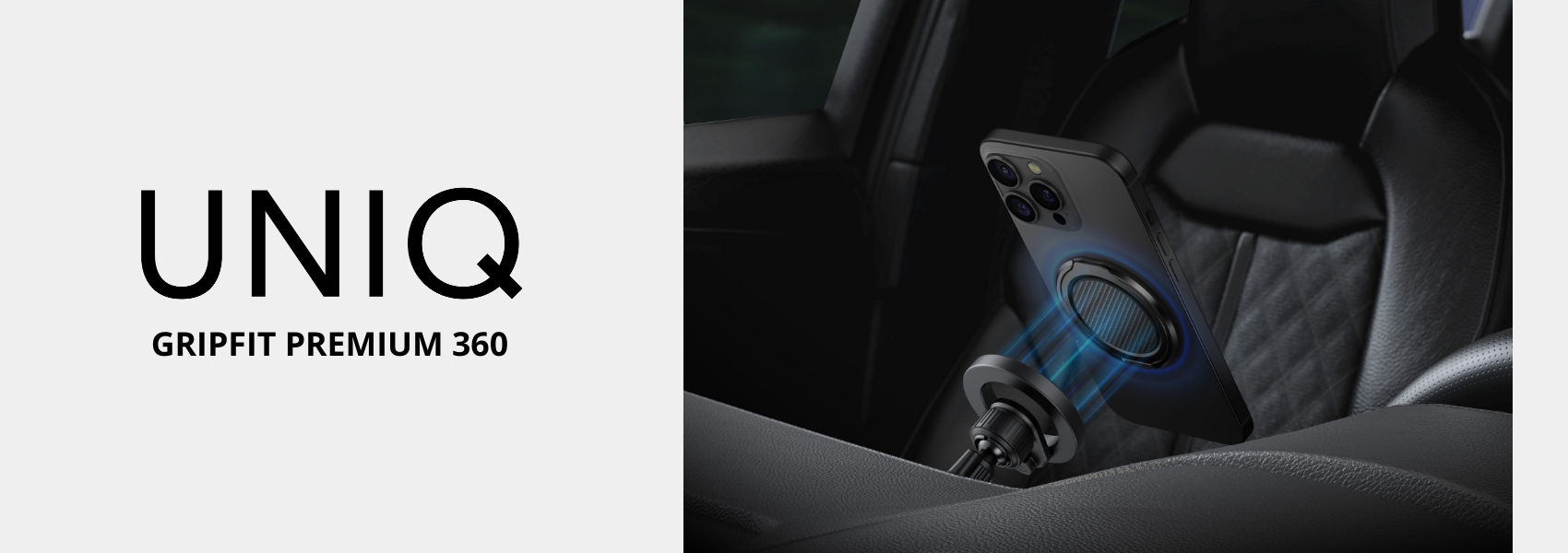 UNIQ Gripfit Premium 360 magnetinis laikiklis ir stovas, anglies pluošto juodos spalvos aprašymas - Prekės nuotrauka