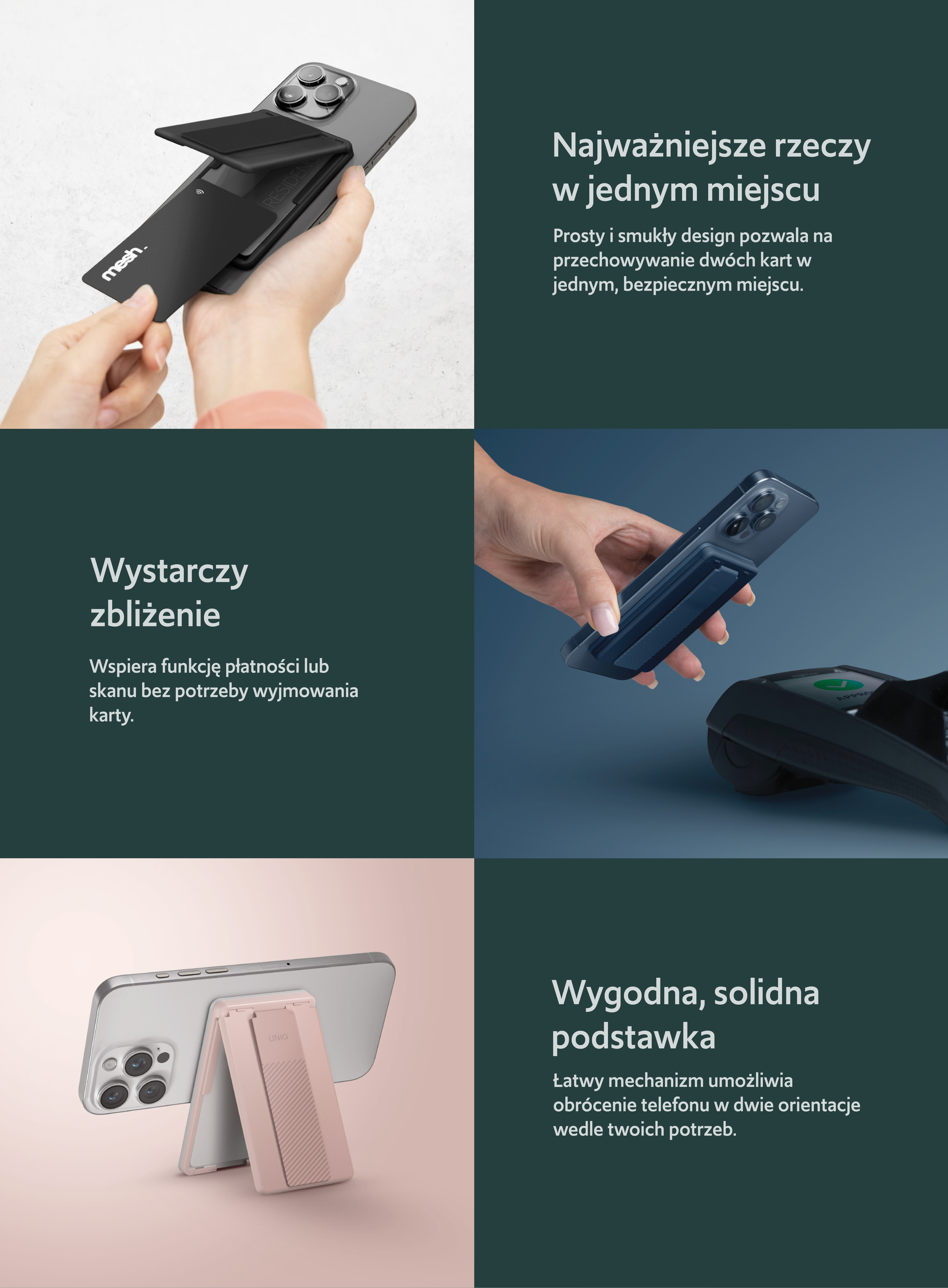 Dėklas UNIQ Heldro ID magnetinė piniginė su stovu ir dirželiu, juodos spalvos / midnight juodos spalvos aprašymas - Prekės nuotrauka