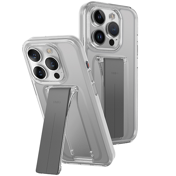 Dėklas UNIQ Heldro Mount su stovu iPhone 15 Pro 6.1″ skaidrus/lucent clear aprašymas - Prekės nuotrauka