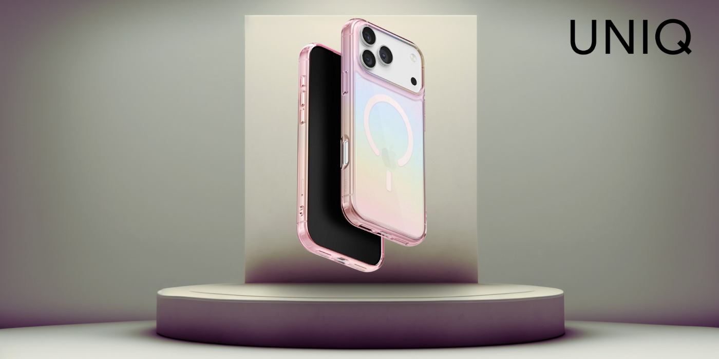 UNIQ Iridescia dėklas, skirtas iPhone 17 Pro Max, su Magclick įkrovimu, rožinės spalvos prism aprašymas - Prekės nuotrauka