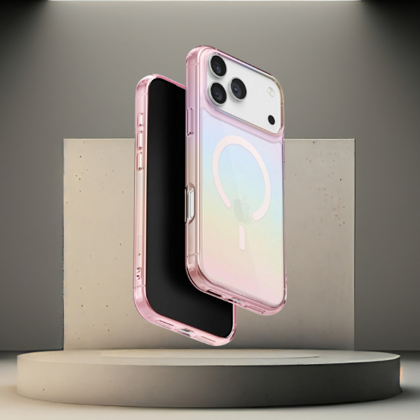 UNIQ Iridescia dėklas, skirtas iPhone 17 Pro Max, su Magclick įkrovimu, rožinės spalvos prism aprašymas - Prekės nuotrauka