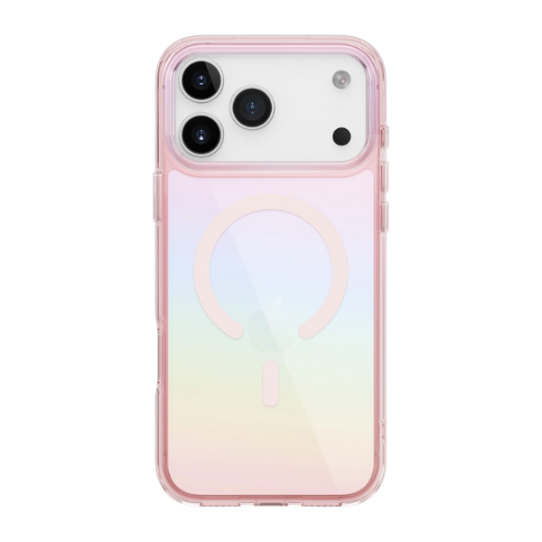 UNIQ Iridescia dėklas, skirtas iPhone 17 Pro Max, su Magclick įkrovimu, rožinės spalvos prism aprašymas - Prekės nuotrauka