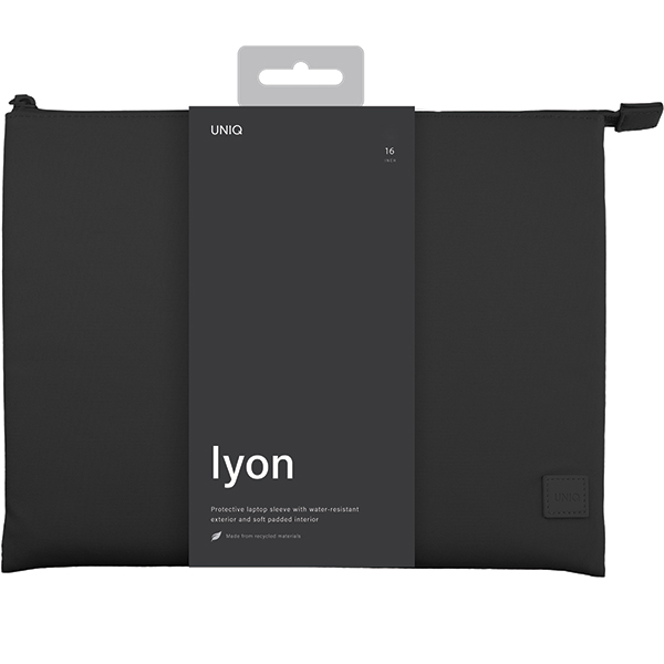 UNIQ Lyon nešiojamojo kompiuterio dėklas 16″ midnight juodos spalvos, atsparus vandeniui RPET aprašymas - Prekės nuotrauka