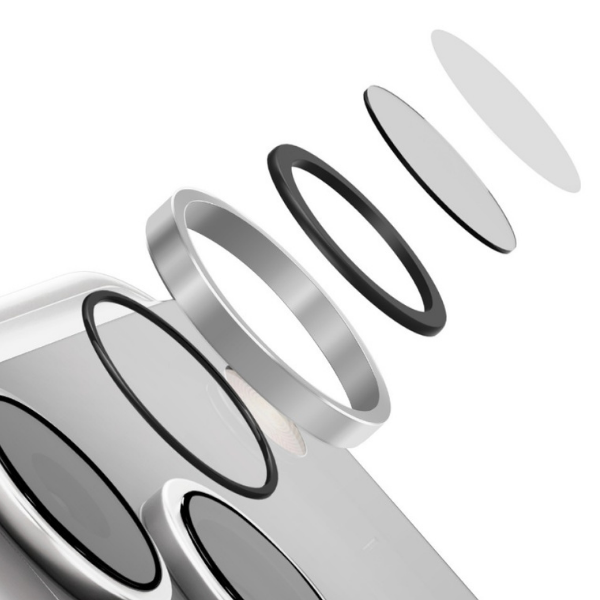 UNIQ Optix AluGuard (DX2) fotoaparato objektyvo apsauga, skirta iPhone 18 Pro / iPhone 18 Pro Max, sidabrinė aprašymas - Prekės nuotrauka
