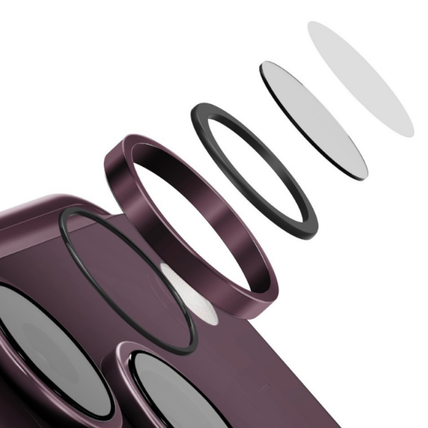 UNIQ Optix AluGuard (DX2) fotoaparato objektyvo apsauga, skirta iPhone 18 Pro / iPhone 18 Pro Max, bordo spalvos aprašymas - Prekės nuotrauka