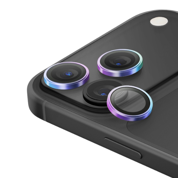 UNIQ Optix AluGuard (DX2) fotoaparato objektyvo apsauga, skirta iPhone 18 Pro / iPhone 18 Pro Max, vaivorykštinė aprašymas - Prekės nuotrauka