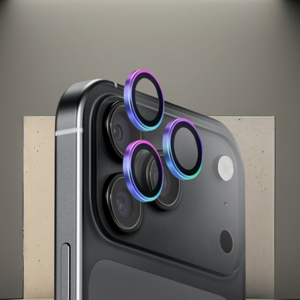 UNIQ Optix AluGuard (DX2) fotoaparato objektyvo apsauga, skirta iPhone 18 Pro / iPhone 18 Pro Max, vaivorykštinė aprašymas - Prekės nuotrauka