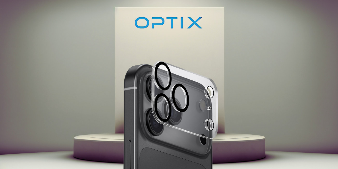 UNIQ Optix Clearshield Frameguard fotoaparato objektyvo apsauga, skirta iPhone 17 Pro, skaidri, su aplikatoriumi aprašymas - Prekės nuotrauka