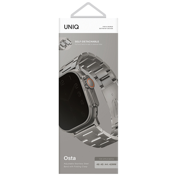 UNIQ Osta apyrankė Watch 42/44/45/49mm Series 1-8/SE/SE2/SE3/Ultra 1/2/3 iš nerūdijančio plieno, sidabro spalvos aprašymas - Prekės nuotrauka