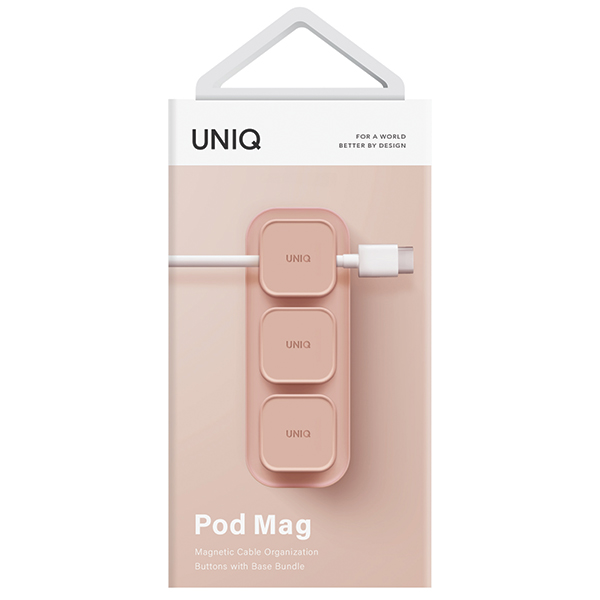 UNIQ Pod Mag magnetinis kabelių tvarkiklis + pagrindas, blush rožinės spalvos aprašymas - Prekės nuotrauka