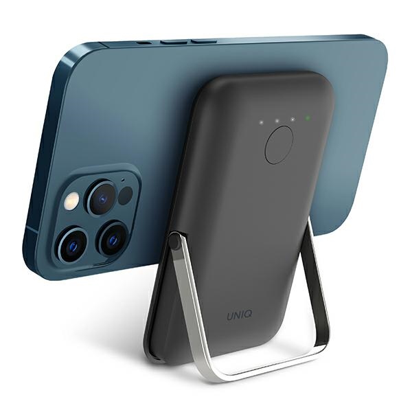 UNIQ Powerbank Hoveo 5000mAh USB-C 20W PD Fast charge Wireless Magnetic charcoal pilkos spalvos aprašymas - Prekės nuotrauka