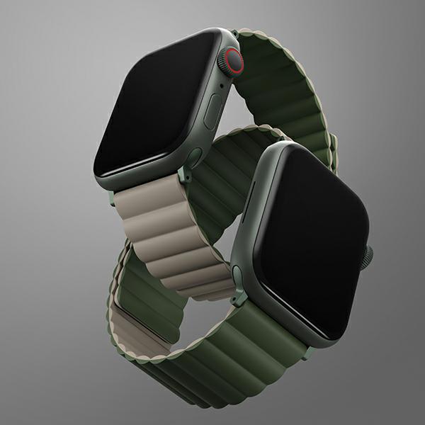 UNIQ Revix apyrankė Watch Series 1-8/SE 1/2/3/Ultra 1/2/3 42/44/45/49mm dvipusė magnetinė žalios spalvos aprašymas - Prekės nuotrauka