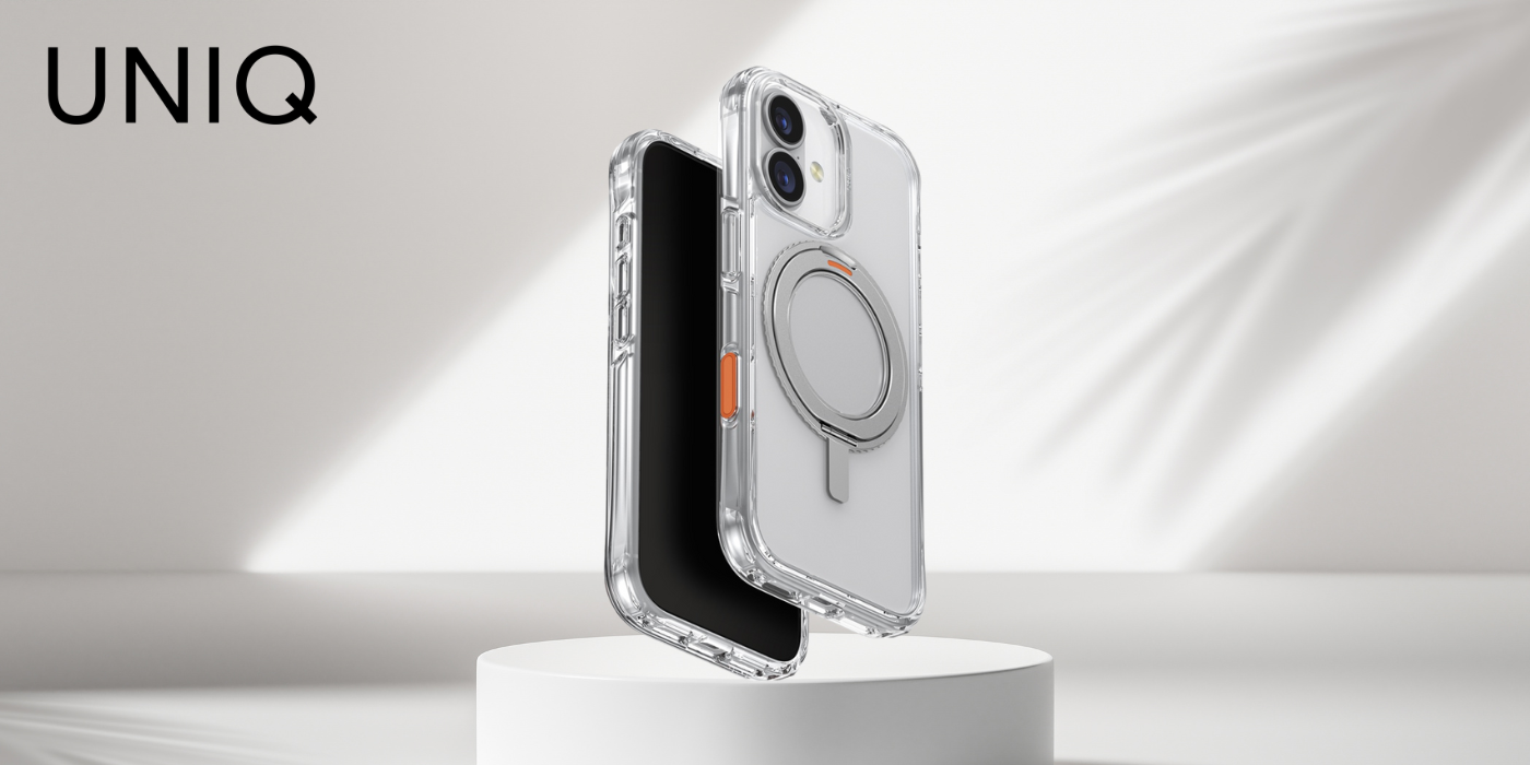 UNIQ Swivix dėklas, skirtas iPhone 17, 360° besisukantis stovas, skaidrus aprašymas - Prekės nuotrauka