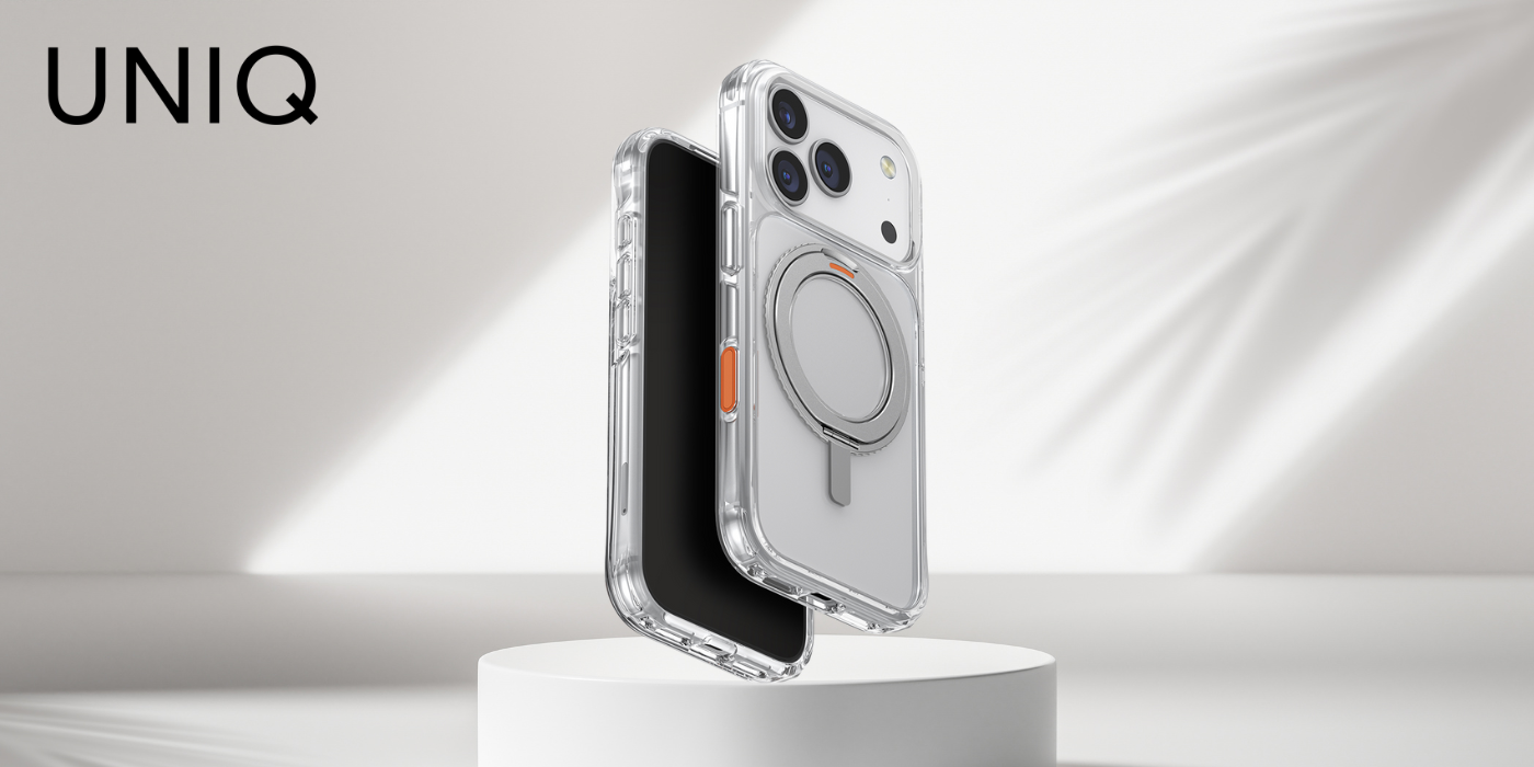 UNIQ Swivix dėklas, skirtas iPhone 17 Pro, su 360° besisukančiu stovu, skaidrus aprašymas - Prekės nuotrauka