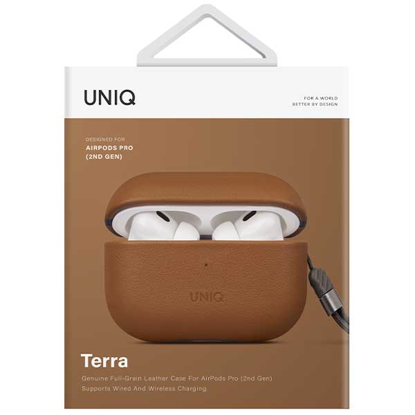 UNIQ Terra dėklas AirPods Pro 2 gen. natūralios odos, karamelės rudos spalvos aprašymas - Prekės nuotrauka