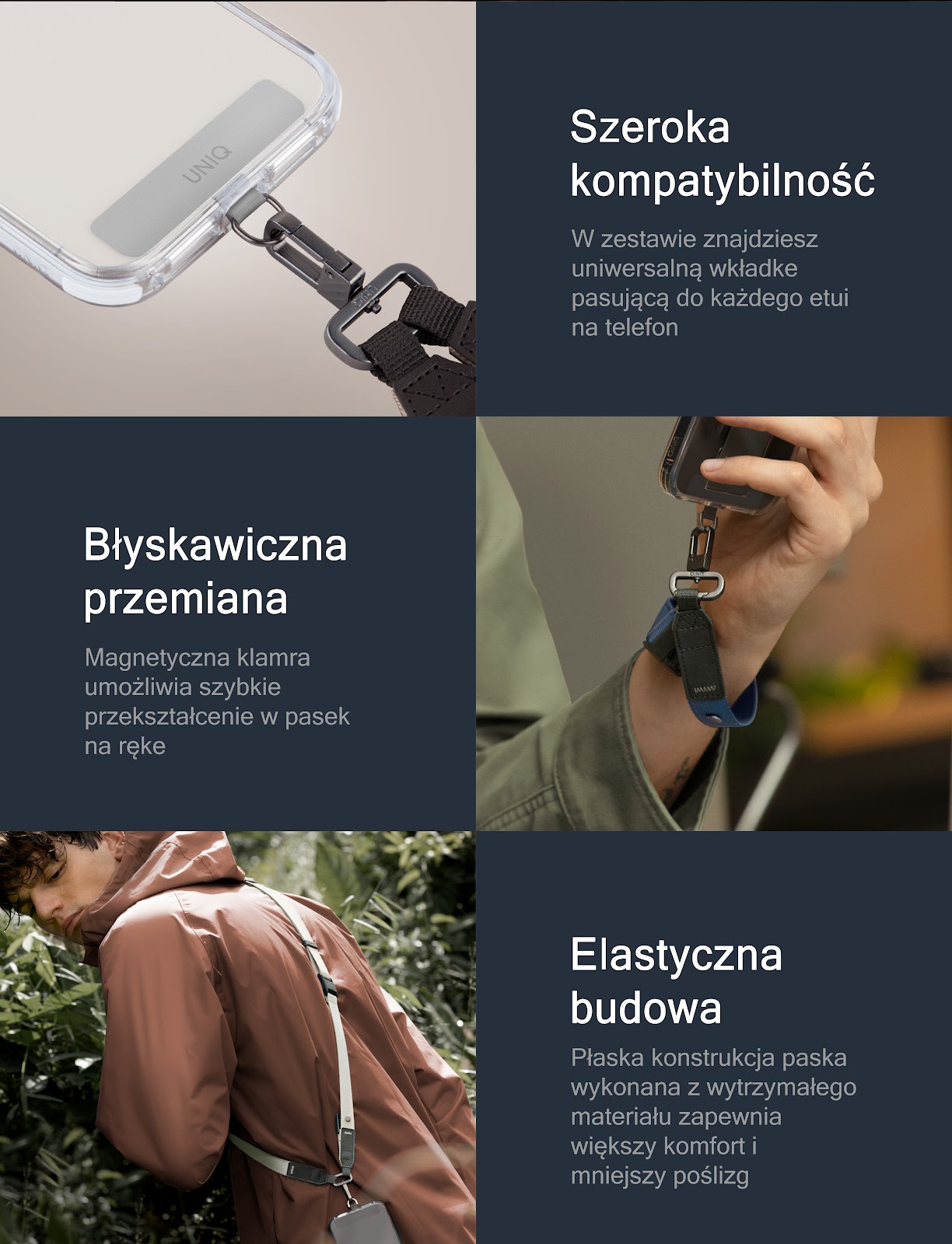 UNIQ Vista universalus telefono dirželis 2in1 baltos spalvos/pearl baltos spalvos aprašymas - Prekės nuotrauka