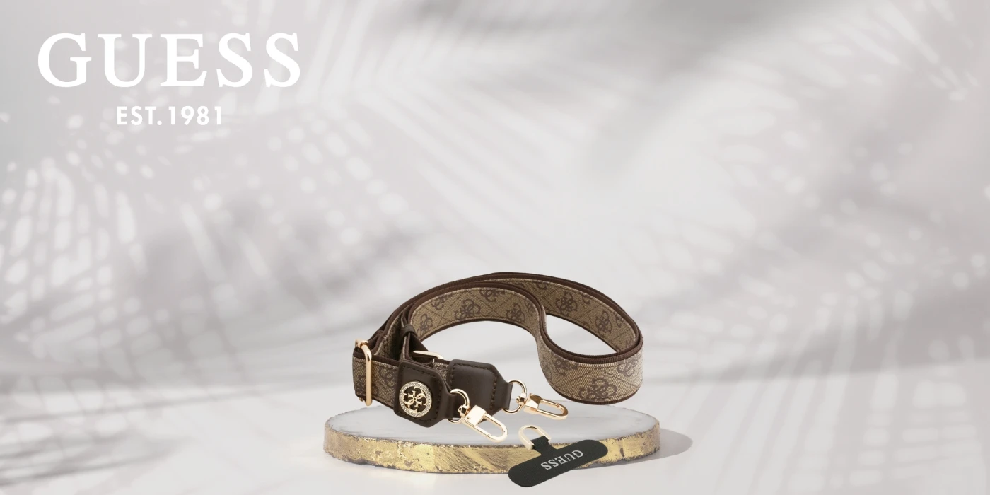 Universalus kaklajuostis Guess CBDY 4G Tether Patch Strass Metal Logo rudos spalvos aprašymas - Prekės nuotrauka