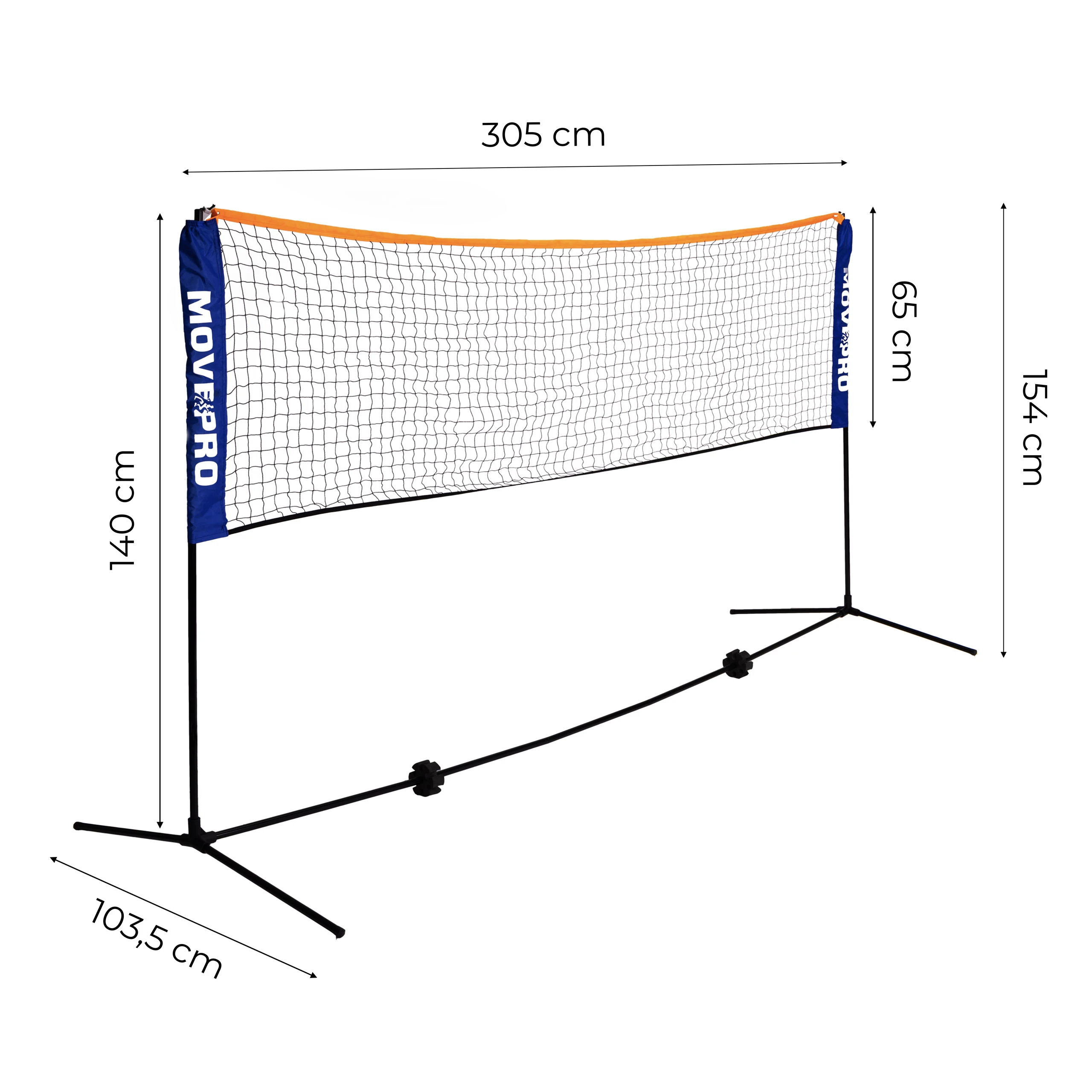 Universalus 305×140 cm 3-in-1 reguliuojamas tinklas badmintonui, tinkliniui ir tenisui su krepšiu, MOVEPRO aprašymas - Prekės nuotrauka