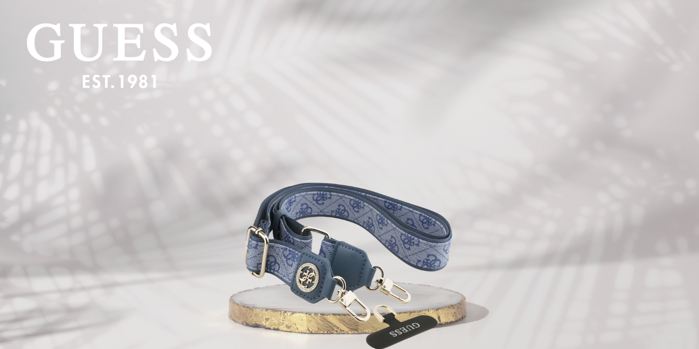 Universalus dirželis Guess CBDY 4G Tether Patch Strass Metal Logo mėlynas aprašymas - Prekės nuotrauka