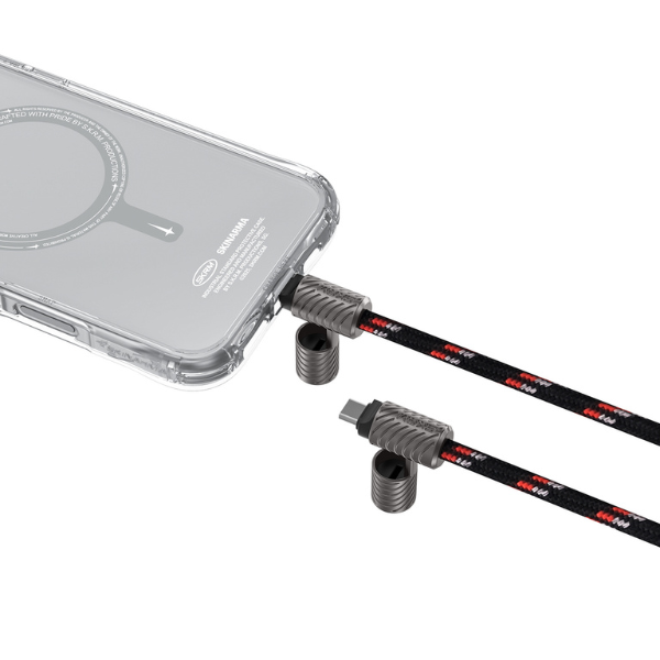Universalus telefono dirželis kabelis 2in1 Skinarma Dyno Ve USB-C/USB-C juodos spalvos aprašymas - Prekės nuotrauka