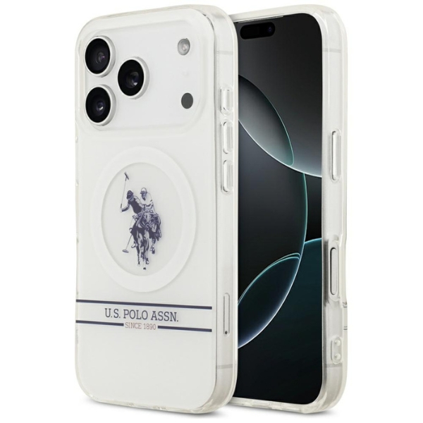Us Polo Assn US Polo DH ir Bottom Stripe Logo MagSafe dėklas iPhone 17 Pro baltos spalvos aprašymas - Prekės nuotrauka