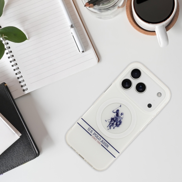 Us Polo Assn US Polo DH ir Bottom Stripe Logo MagSafe dėklas iPhone 17 Pro baltos spalvos aprašymas - Prekės nuotrauka