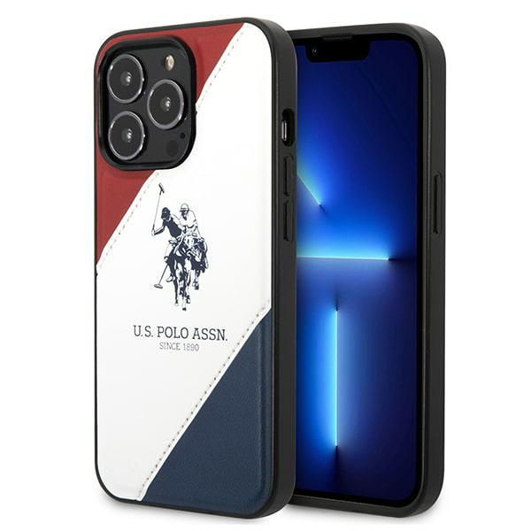 Us Polo Assn US Polo USHCP14LPSO3 iPhone 14 Pro 6,1″ baltos spalvos Tricolor Embossed dėklas aprašymas - Prekės nuotrauka