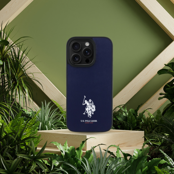 Us Polo Assn US Polo USHCP15XPGEV iPhone 15 Pro Max 6,7″ tamsiai mėlynas odinis dėklas su siuvinėtu DH logotipu aprašymas - Prekės nuotrauka