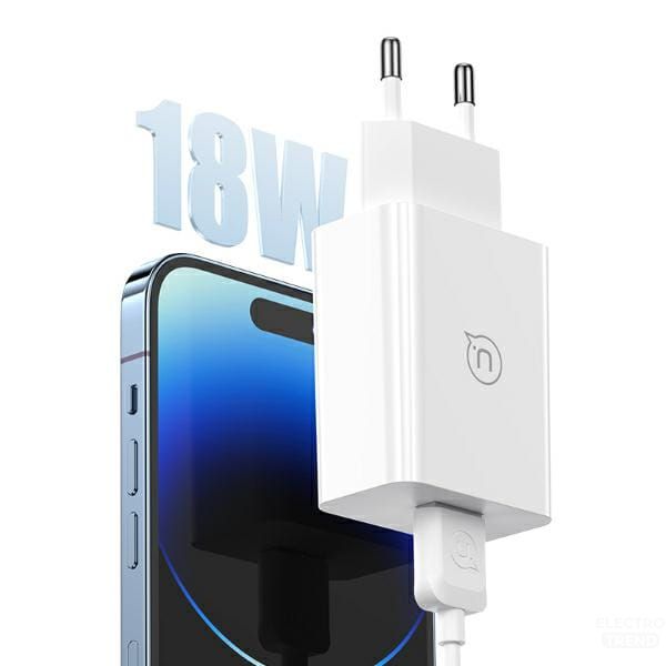 USAMS 18W Laidinis įkroviklis + Lightning/USB-A Fast Charging Cable baltos spalvos Series SC SCXLTZ03 aprašymas - Prekės nuotrauka