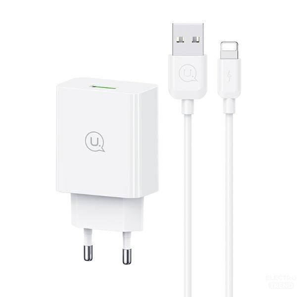 USAMS 18W Laidinis įkroviklis + Lightning/USB-A Fast Charging Cable baltos spalvos Series SC SCXLTZ03 aprašymas - Prekės nuotrauka