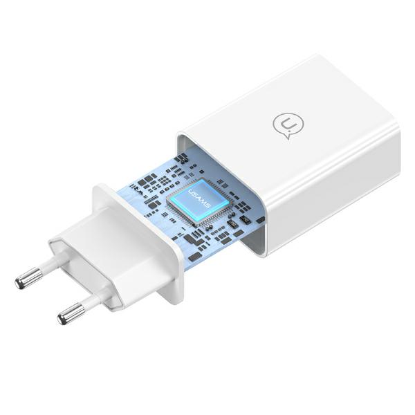 USAMS 18W laidinis įkroviklis + USB-C/USB-A 1 m greitojo įkrovimo laidas, baltos spalvos, Series SC SCXLTZ02 aprašymas - Prekės nuotrauka