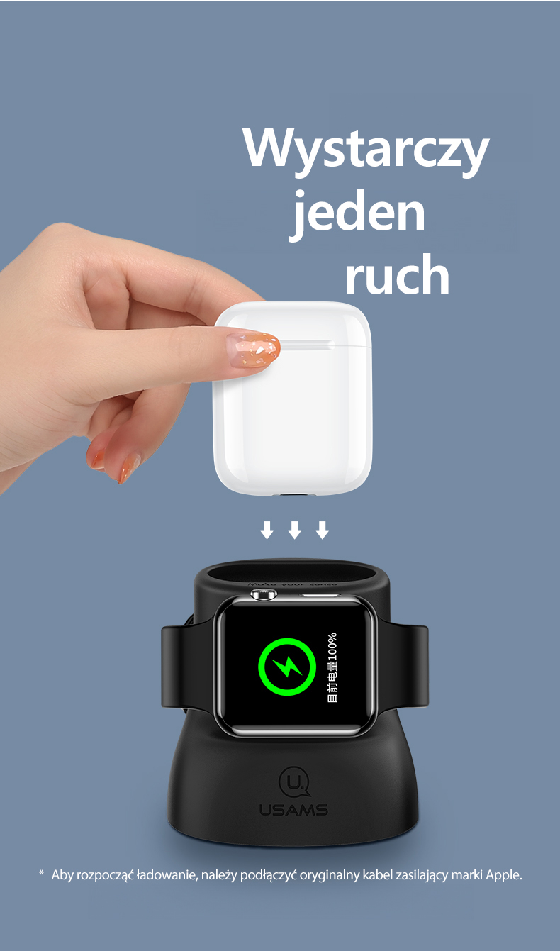 USAMS 2-in-1 silikoninis įkrovimo stovas laikrodžiui ir AirPods Juodas ZJ51ZJ01 (US-ZJ051) aprašymas - Prekės nuotrauka