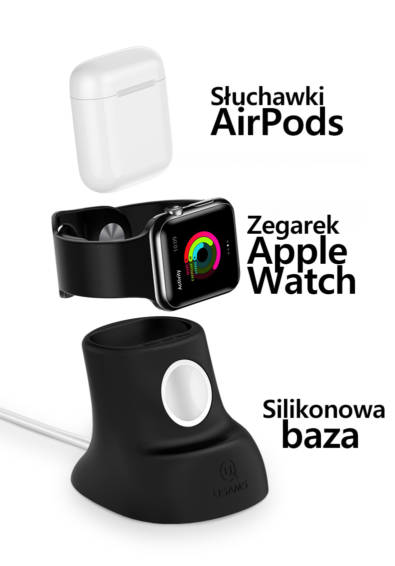 USAMS 2in1 silikoninis įkrovimo stovas laikrodžiui ir AirPods ausinėms, juodas ZJ51ZJ01 (US-ZJ051) aprašymas - Prekės nuotrauka