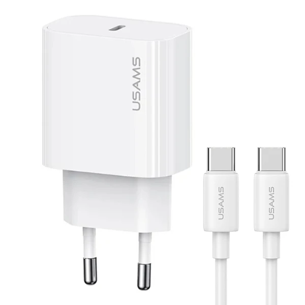 USAMS Ład. siec. 1xUSB-C T65 PD20W PD Greitas įkrovimas US-CC226 + laidas USB-C/Lightning US-SJ712 30W baltos spalvos Yi Series OYXLTZ02 aprašymas - Prekės nuotrauka