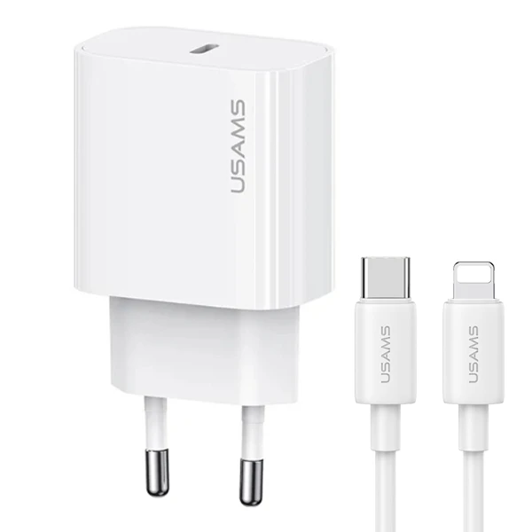 USAMS Ład. siec. 1xUSB-C T65 PD20W PD Greitas įkrovimas US-CC226 + laidas USB-C/Lightning US-SJ712 30W baltos spalvos Yi Series OYXLTZ02 aprašymas - Prekės nuotrauka