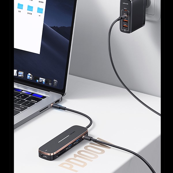 USAMS adapteris HUB 3xUSB + USB-C + HDMI juodas SJ578HUB01 (US-SJ578) aprašymas - Prekės nuotrauka