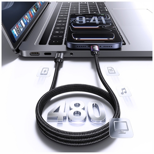 USAMS Al-Alloy SJ815 U110 RGB greito įkrovimo 60W USB-C į Lightning laidas 1.2 m juodas aprašymas - Prekės nuotrauka