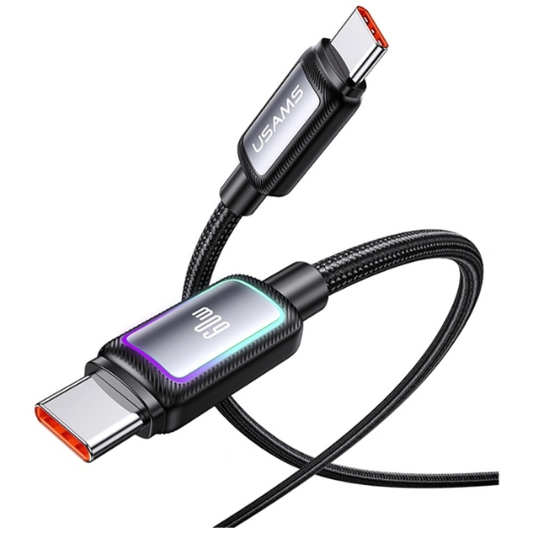 USAMS Al-Alloy SJ815 U110 RGB greito įkrovimo 60W USB-C į Lightning laidas 1.2 m juodas aprašymas - Prekės nuotrauka