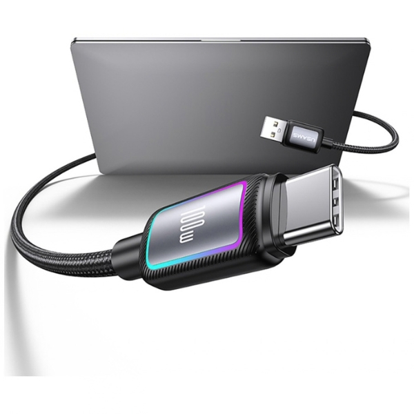 USAMS Al-Alloy SJ817 U110 RGB greitojo įkrovimo 100W USB-A į USB-C laidas 1.2 m juodas aprašymas - Prekės nuotrauka