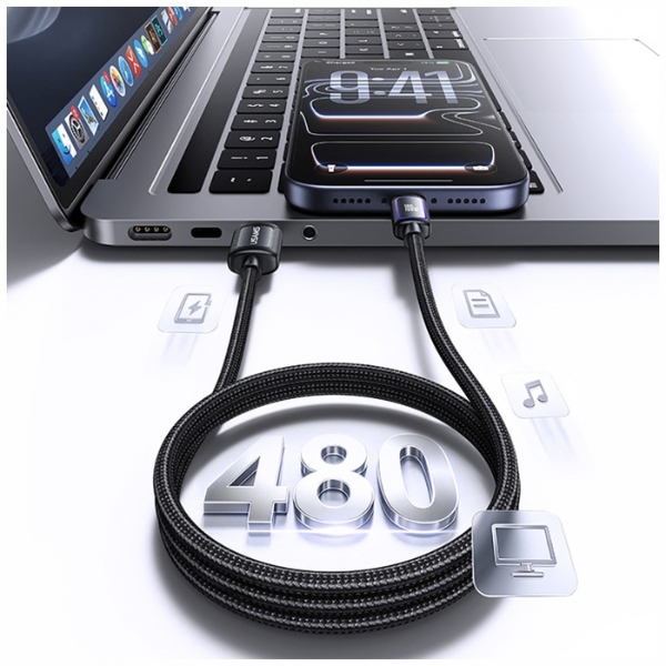 USAMS Al-Alloy SJ817 U110 RGB greitojo įkrovimo 100W USB-A į USB-C laidas 1.2 m juodas aprašymas - Prekės nuotrauka