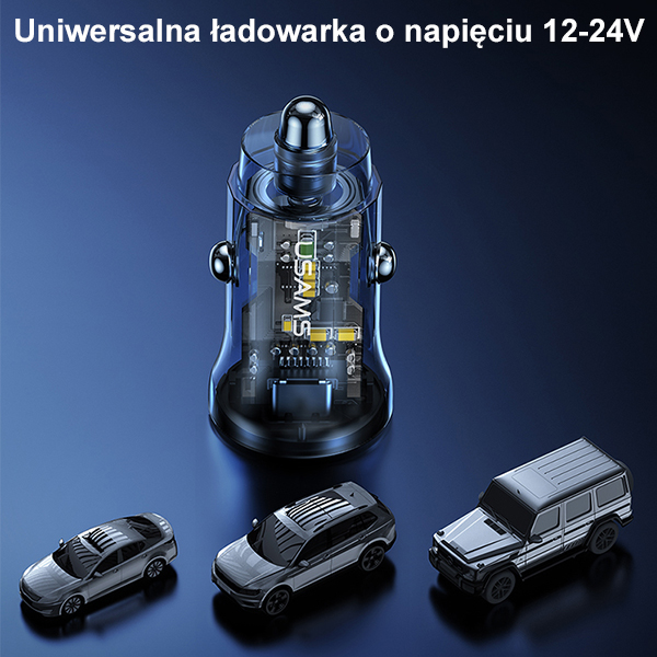 USAMS automobilinis įkroviklis 1xUSB+1xUSB-C C32 30W Fast Charge juodas CC164CC01 (US-CC164) aprašymas - Prekės nuotrauka